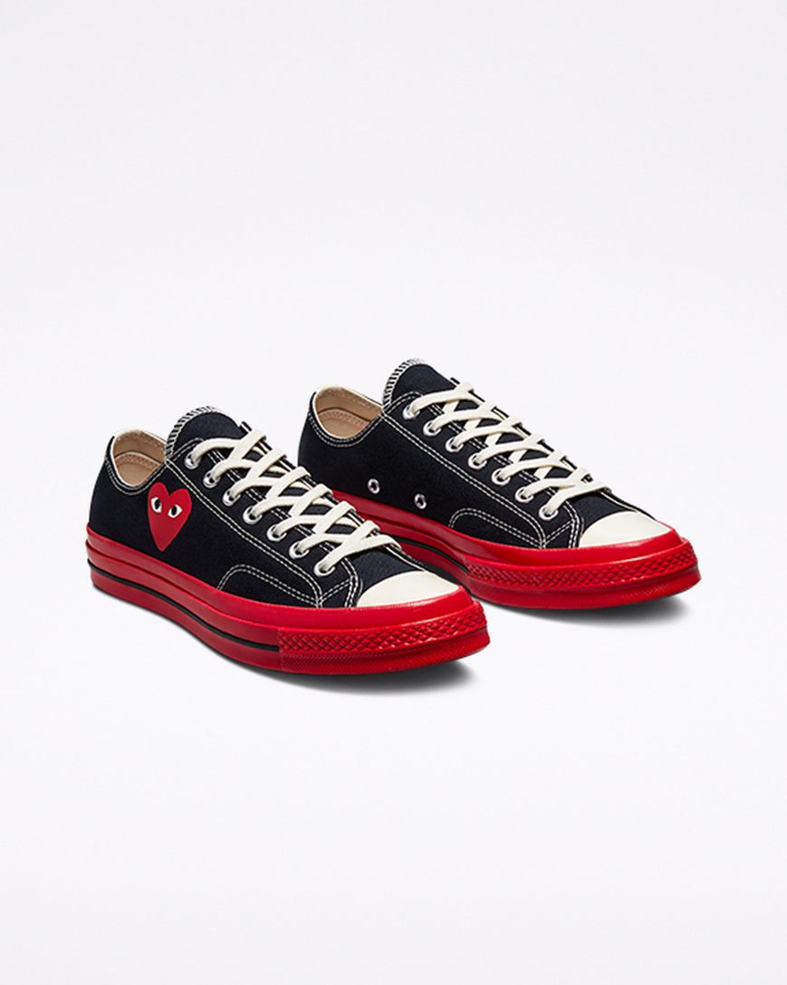 Zapatillas Bajas Converse x Comme des Garçons PLAY Chuck 70 Hombre Negras Rojas | PE 8EP04W